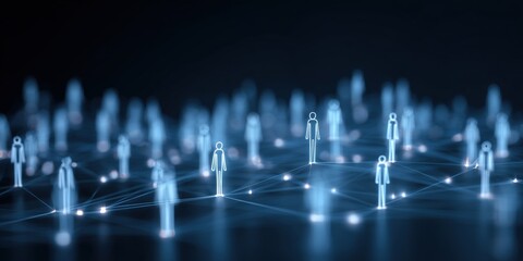 3d render, abstract network of people icons on a dark blue background with glowing connections and a minimalistic social connection concept Generative AI