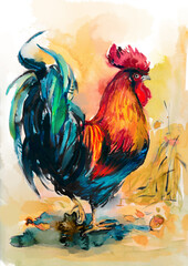 Watercolor painting, rooster © Яна Баранцева