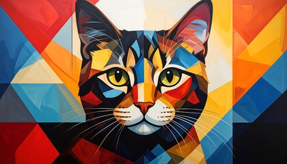 Colorful cat portrait, geometric style