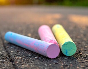 Colorful chalks on asphalt