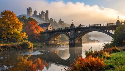 Autumnal Embrace of a Majestic Stone Bridge