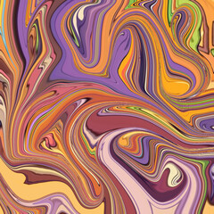 Vivid swirl abstract art with purple, orange, and earthy tones. Golden texture and fluid motion ideal for modern design, fashion, or digital backgrounds.