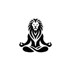 Abstract vector illustration of a meditating lion in lotus pose, ascetic lion logo