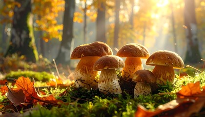 Autumnal Forest Fungi Under Sunny Canopy