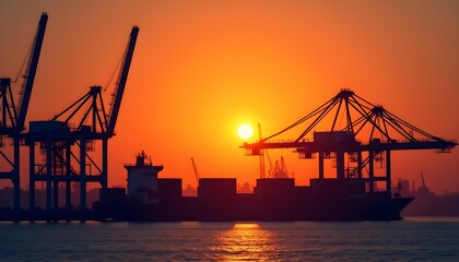 Fototapeta premium Twilight's Embrace: A Cargo's Journey at the Global Crossroads