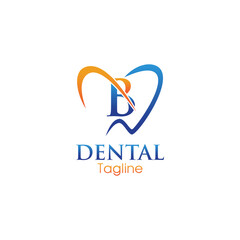 Modern dental logo featuring a stylized letter “B” inside a heart-shaped tooth outline, combining blue and orange for a professional and friendly appeal.