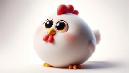 Obraz premium Adorable cartoon chicken character with big eyes and a round body perfect for kids