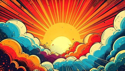 Colorful comic book cloudscape sunrise