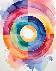 Colorful concentric circles with watercolor drips