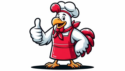 Cartoon chicken chef with thumbs up gesture, isolated on white background perfect for menus and