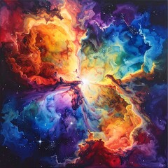 Colorful cosmic nebula painting