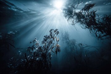 Obraz premium Sunlight Underwater Seaweed Forest