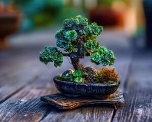 Beaded Bonsai Tree On Wooden Table