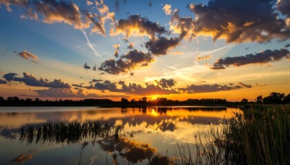 Sunset over a calm lake