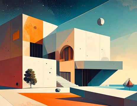 Futuristic Concrete House Illustration