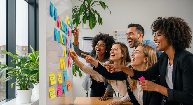 Diverse Business Team Collaborating And Sharing Ideas With Sticky Notes