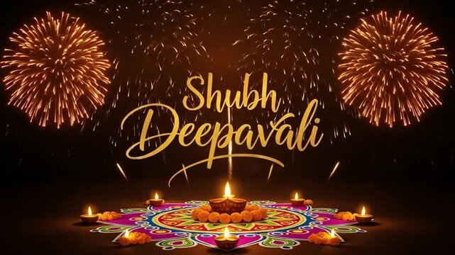 Shubh Deepavali Celebration - Festive Fireworks and Rangoli Art Video.