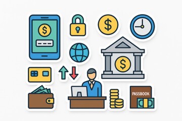 Engaging digital financial landscape composition showcasing a mid-aged professional interacting with virtual currency icons symbols of finance technology and security optimized for modern