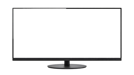 Modern Flat Screen Television Displaying a White Abstract Shape on a White Background with image isolated on a transparent background