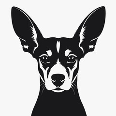 Black and White Dog Vector Illustration – Minimalist Front View with Large Ears
