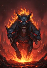 Mythical Three-Headed Fire Dog.