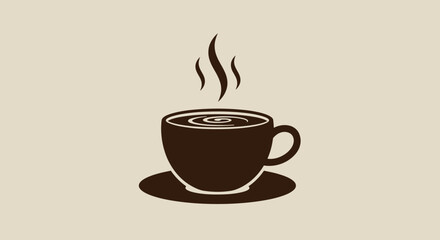 Obraz premium A steaming cup of dark coffee sits on a saucer, depicted in a clean, modern vector graphic style, perfect for illustrating coffee culture and cafes.