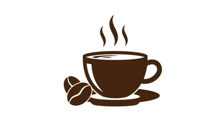 Obraz premium A simple vector illustration showcases a steaming cup of coffee with roasted coffee beans, perfect for cafe branding or design projects, presented on a white background.