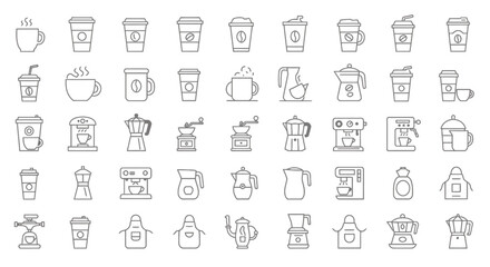 Obraz premium A comprehensive vector collection showcasing various coffee-related items, including cups, brewing equipment, and accessories, perfect for cafe branding and design projects.
