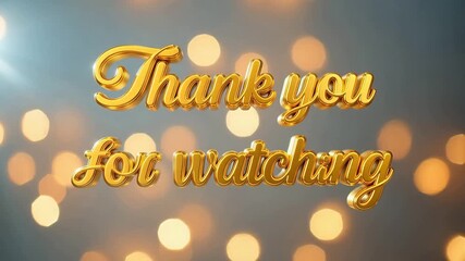 A final screen with a grateful message, featuring golden three-dimensional typography and a beautiful, glowing, blurred background effect