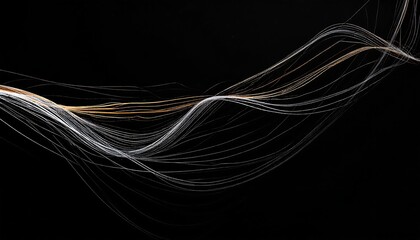Abstract artwork on black; flowing lines in white and gold, resembling energy trails or light streaks