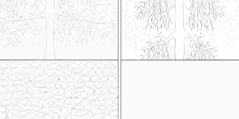Obraz premium Minimalist grayscale illustration of bare tree branches and a stone wall pattern