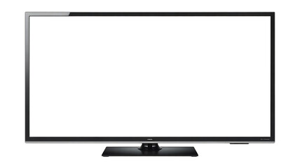 Naklejka premium Modern flat-screen television with blank white screen display monitor isolated on a transparent background