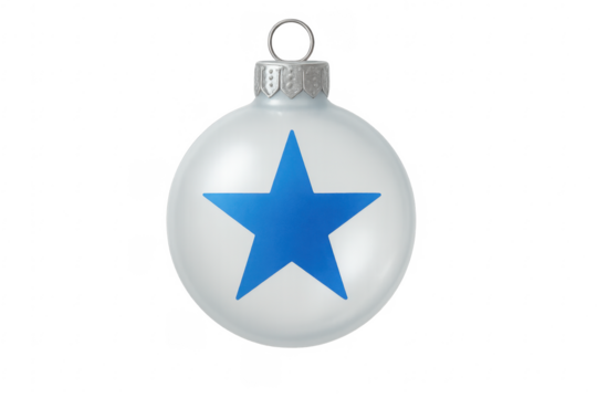 White christmas bauble showing blue star on transparent background