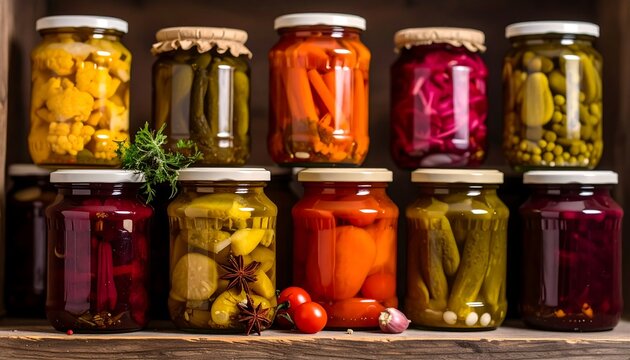 Preserved vegetables in jars