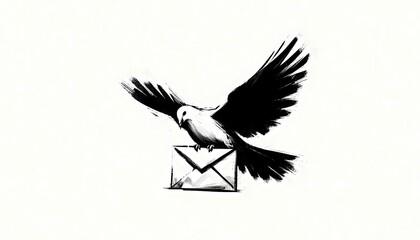 Fototapeta premium Artistic monochrome illustration of a dove carrying a message evoking peace and communication