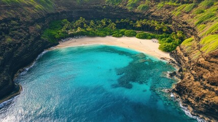 Secluded Cove Paradise: Aerial View of a Tropical Beach