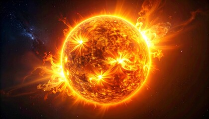 Fiery Sun in Space A Spectacular Celestial Display Against a Dark Backdrop