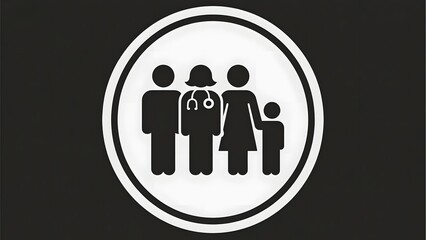 Icon depicting a family with a healthcare professional, symbolizing medical care and support.