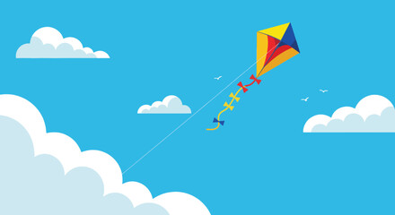 Colorful Kite Flying High in the Bright Blue Sky