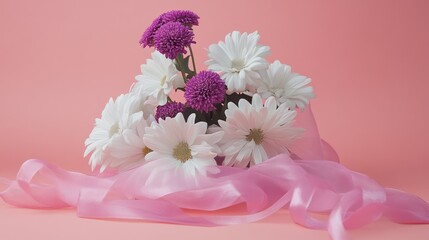 Pink and White Flowers with Pink Ribbon