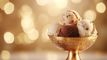 Delicious Ice Cream Sundae in a Golden Bowl