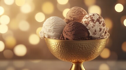 Delicious Ice Cream Trio in Golden Bowl