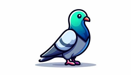 Fototapeta premium Charming cartoon pigeon illustration with vibrant colors and playful design standing isolated