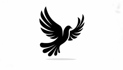 Elegant black dove silhouette against a pristine white backdrop embodying peace and freedom
