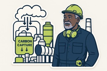Professional engineer promoting sustainable practices with innovative carbon capture technology as an essential component for achieving environmental goals and combating climate change.