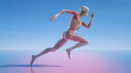Anatomical Illustration of a Human Skeleton in Running Pose
