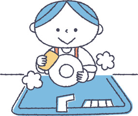 お皿を洗う子供