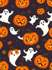 Halloween seamless pattern with pumpkins and ghosts for all hallows eve celebrations. Hallowed. Illustration