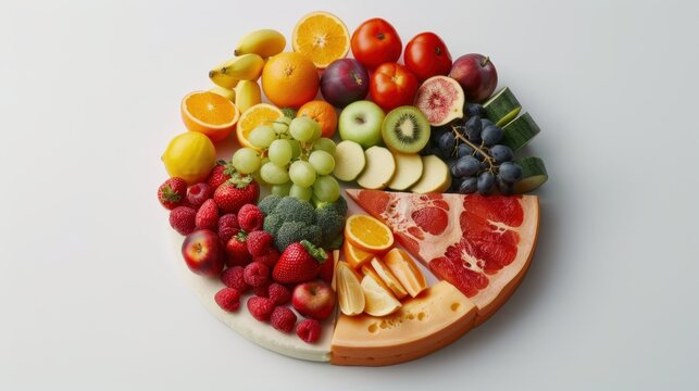 Food Pyramid Pie Chart Balanced Nutrition Food Groups Conceptual Infographic White Background