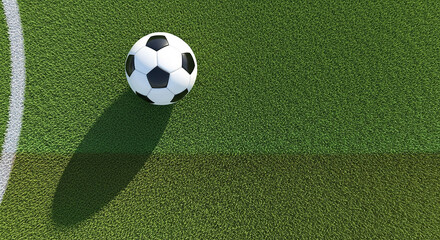 Obraz premium Soccer ball resting on lush green playing field near touchline